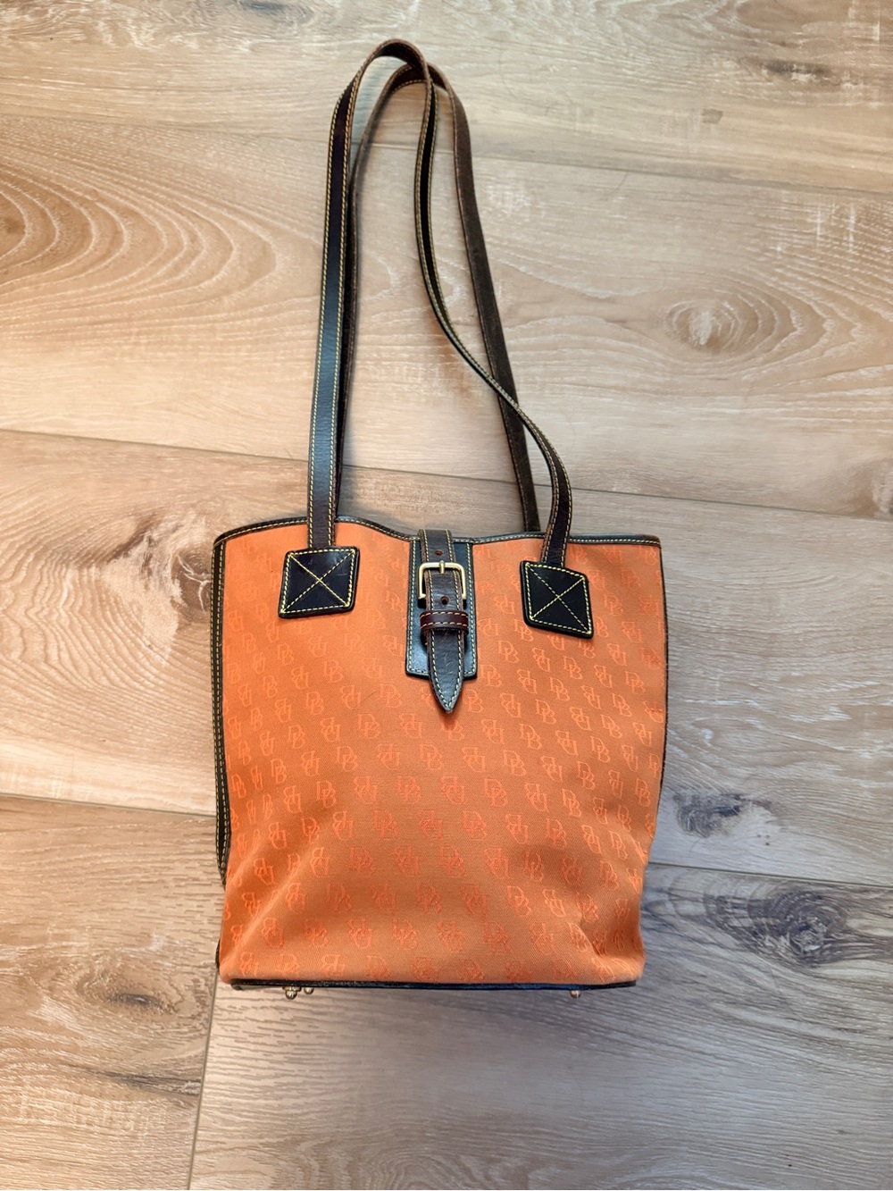Dooney & Bourke Orange Shoulder Tote with Brown Trim